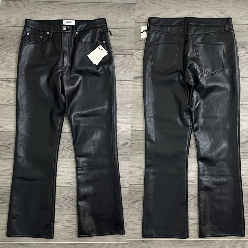 Agolde Womens Size 28 Black Recycled Leather Relaxed Boot NEW Pant High Rise